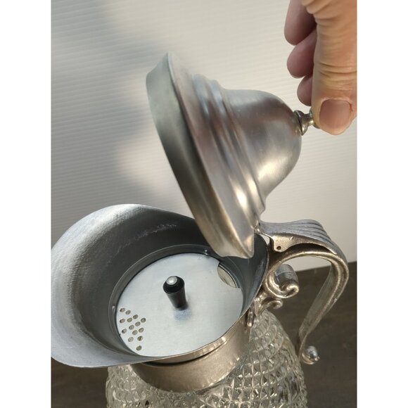 Vntg Italian Glass Pitcher W/ Diamond Presed Glass Pattern 1940s 12.5” T Heavy - Picture 7 of 14